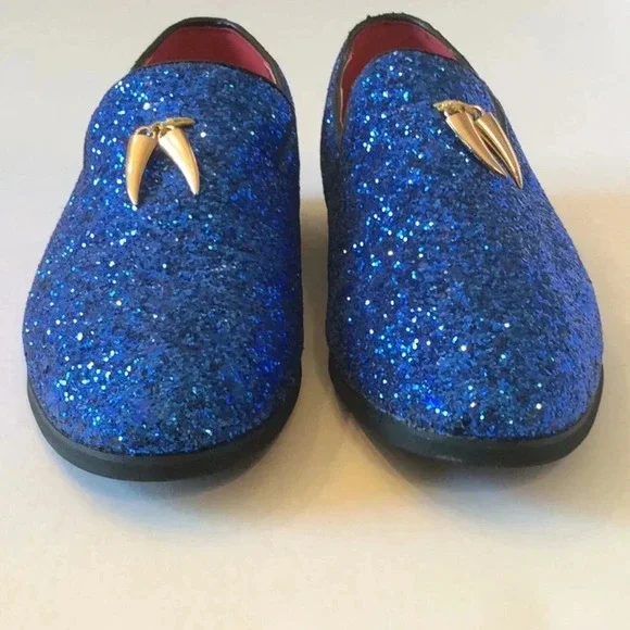 💎 Blue Glitter Loafers Gold Tassels Size US8 Euro41 - Picture 3 of 11